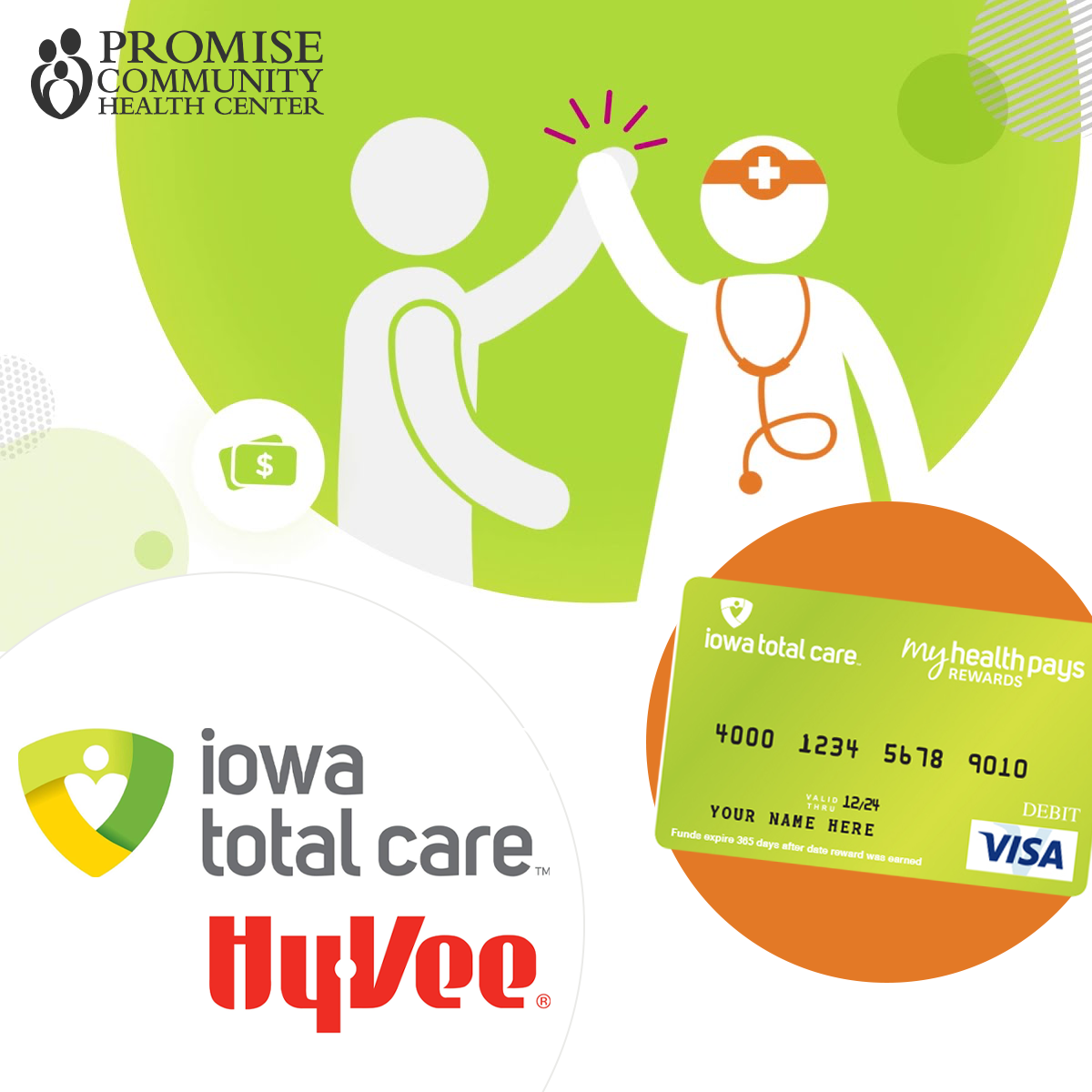 Iowa Total Care, My Health Pays Rewards | Promise Community Health Center in Sioux Center, Iowa | Promise offers medical care, prenatal care, behavioral healthcare, population health care as well as dental and vision care,  nurse health coaching, clinical pharmacy and affordable medications, lab services and immunizations, interpretation and translation, and various other services.