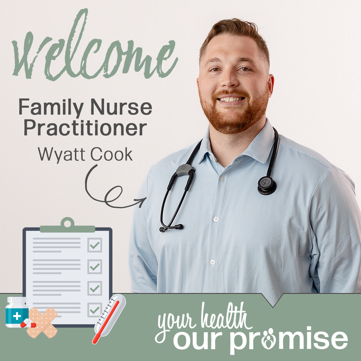 Family Nurse Practitioner, Wyatt Cook | Promise Community Health Center in Sioux Center, Iowa | Promise offers medical care, prenatal care, behavioral healthcare, population health care as well as dental and vision care,  nurse health coaching, clinical pharmacy and affordable medications, lab services and immunizations, interpretation and translation, and various other services.