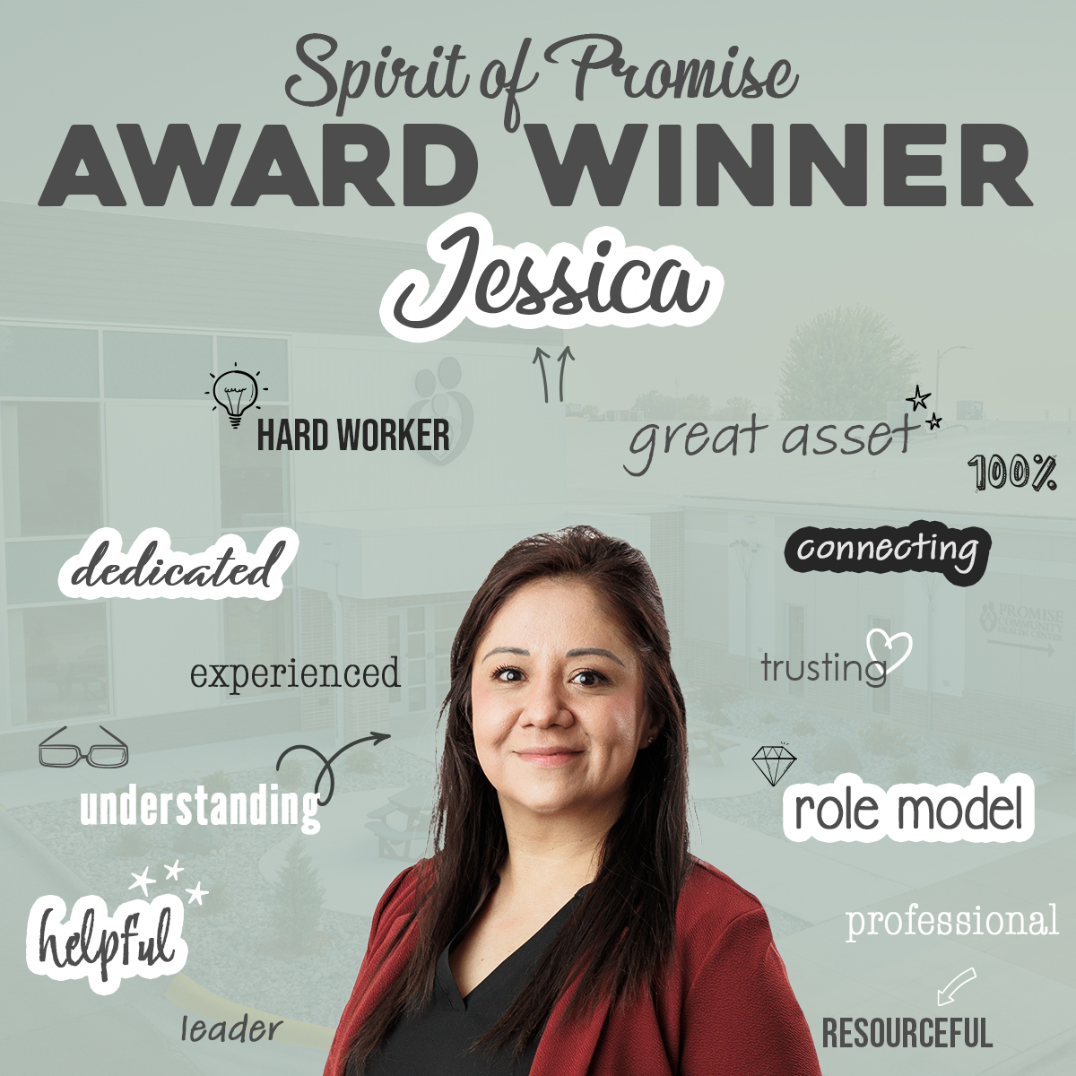 Jessica Mora, 2024 Spirit of Promise Award | Promise Community Health Center in Sioux Center, Iowa | Promise Community Health Center in Sioux Center, Iowa | Federally Qualified Health Center serving Rock Valley, Hull, Boyden, Sheldon, LeMars, Rock Rapids, Hawarden, Orange City, Alton, Granville, Hospers, Ireton Iowa