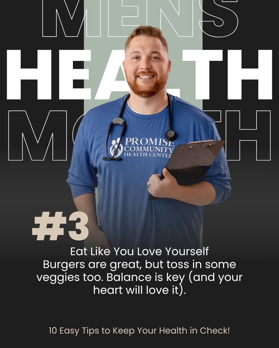 June is Men's Health Month - 10 Easy Tips to Keep Your Health in Check - Promise Community Health Center - Call for an appointment today 712-722-1700! June is Men's Health Month - 10 Easy Tips to Keep Your Health in Check - Promise Community Health Center - Call for an appointment today 712-722-1700!