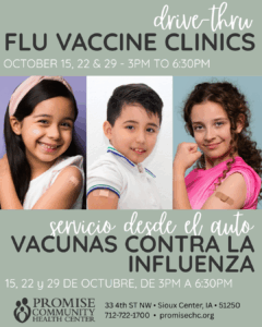 Promise Community Health Center is hosting 3 drive-through flu shot clinics.